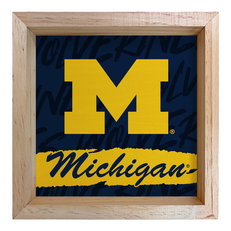 Michigan Wolverines Officially Licensed 8.75"x 8.75" Wood Sign with frame Logo