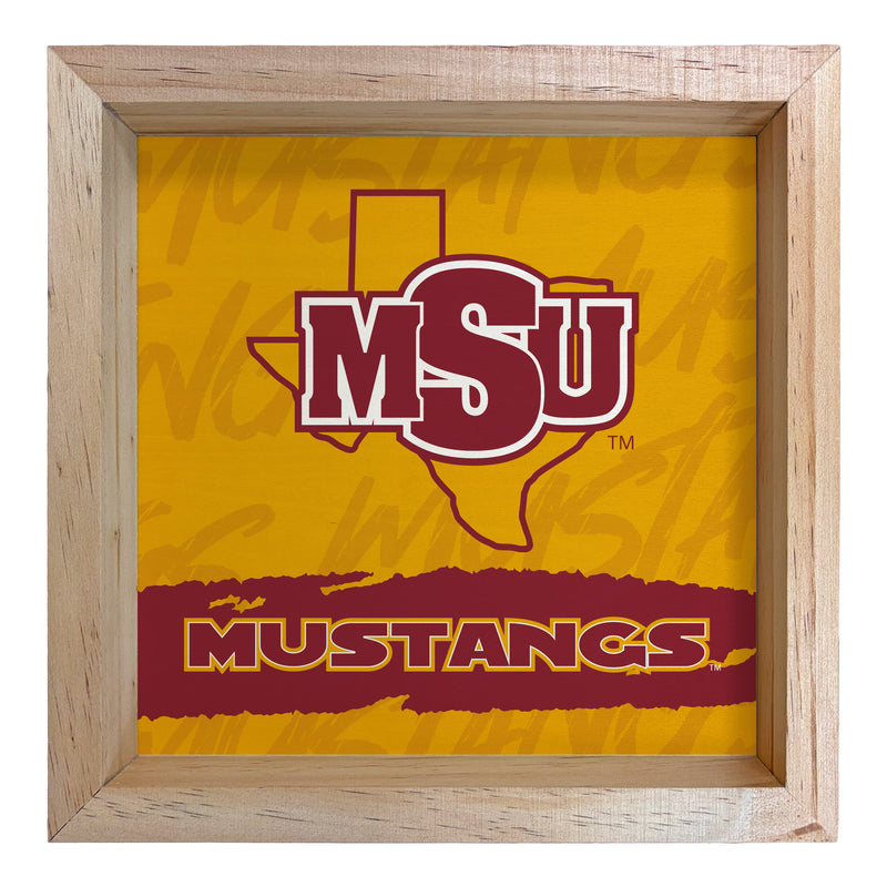 Midwestern State University Mustangs Officially Licensed 8.75"x 8.75" Wood Sign with frame Logo