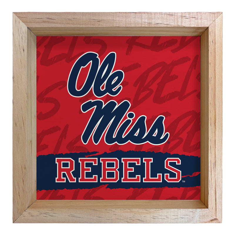 Mississippi Rebels "Ole Miss" Officially Licensed 8.75"x 8.75" Wood Sign with frame Logo