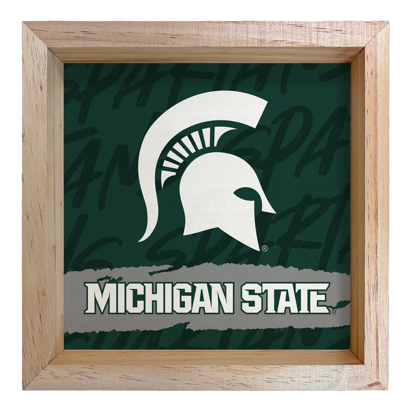 Michigan State Spartans Officially Licensed 8.75"x 8.75" Wood Sign with frame Logo