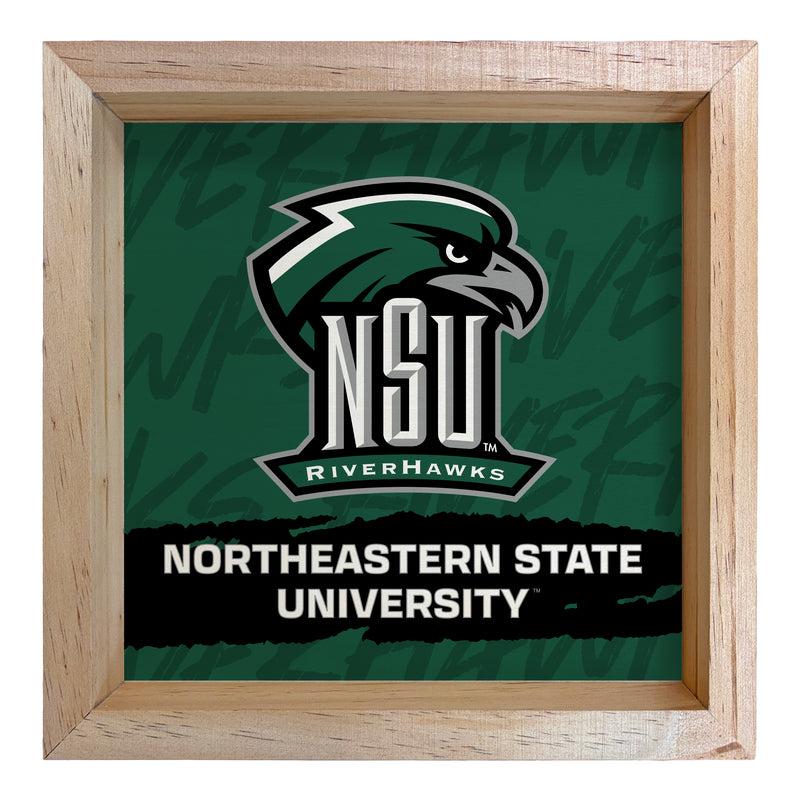 Northeastern State University Riverhawks Officially Licensed 8.75"x 8.75" Wood Sign with frame Logo