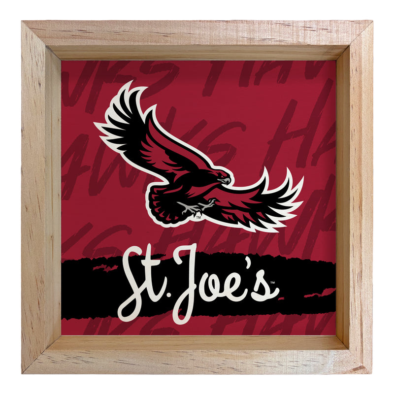 Saint Joseph's University Hawks Officially Licensed 8.75"x 8.75" Wood Sign with frame Logo