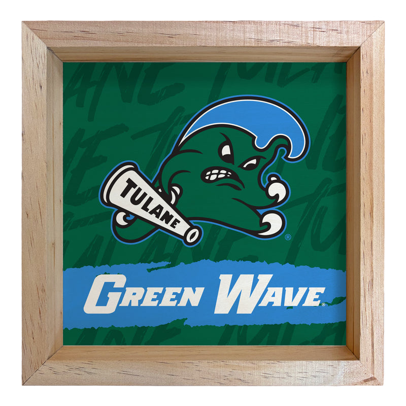 Tulane University Green Wave Officially Licensed 8.75"x 8.75" Wood Sign with frame Logo