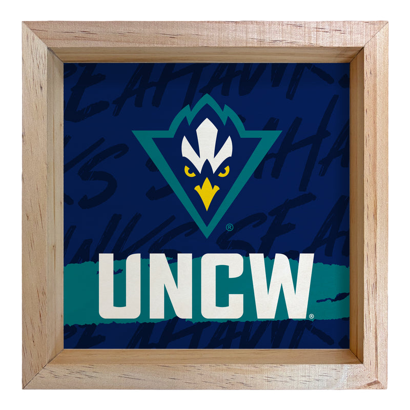 North Carolina Wilmington Seahawks Officially Licensed 8.75"x 8.75" Wood Sign with frame Logo