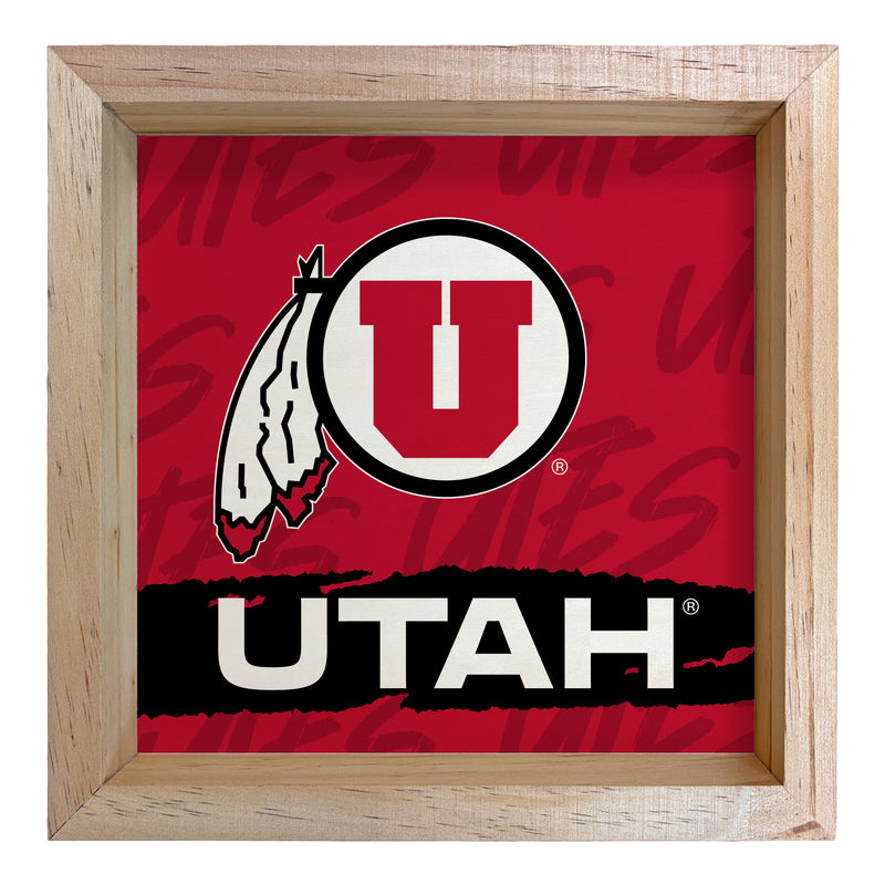 Utah Utes Officially Licensed 8.75"x 8.75" Wood Sign with frame Logo