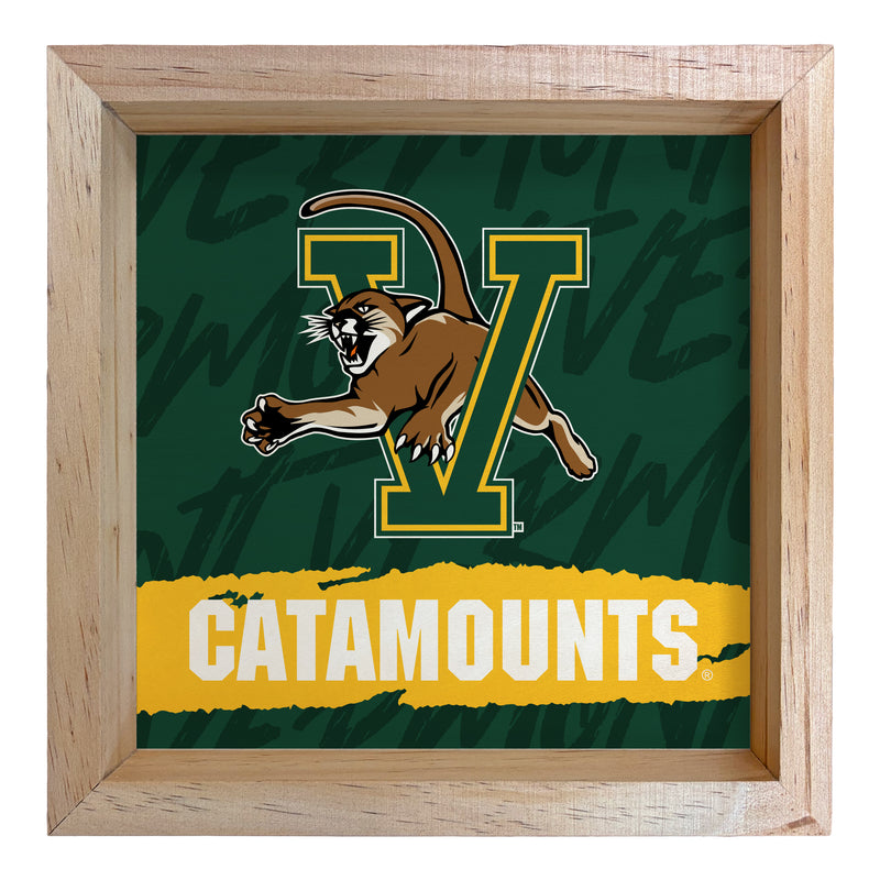 Vermont Catamounts Officially Licensed 8.75"x 8.75" Wood Sign with frame Logo