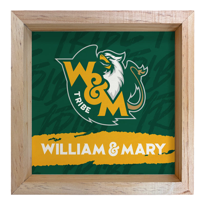 William and Mary Officially Licensed 8.75"x 8.75" Wood Sign with frame Logo