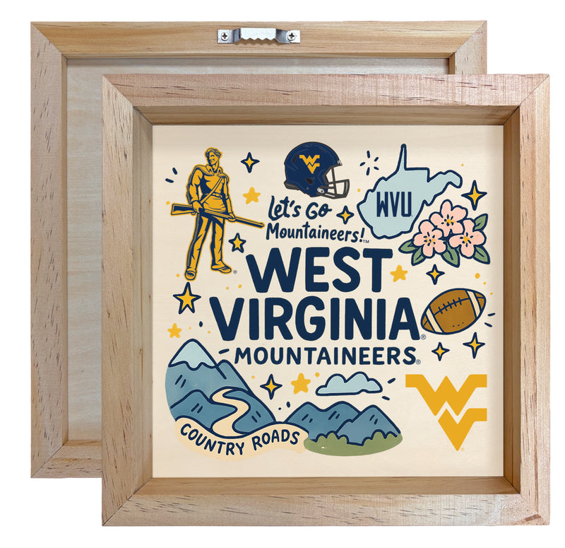 West Virginia Mountaineers Officially Licensed 8.75"x 8.75" Wood Sign with frame Medley