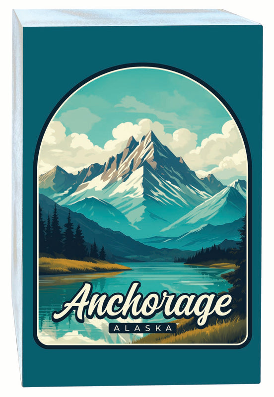 Anchorage Alaska Lake Mountain Design Souvenir Wood sign with frame 5x7 