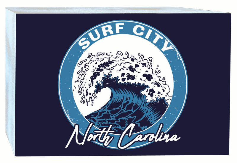 Surf City North Carolina Wave Design Souvenir Wood sign with frame 5x7 