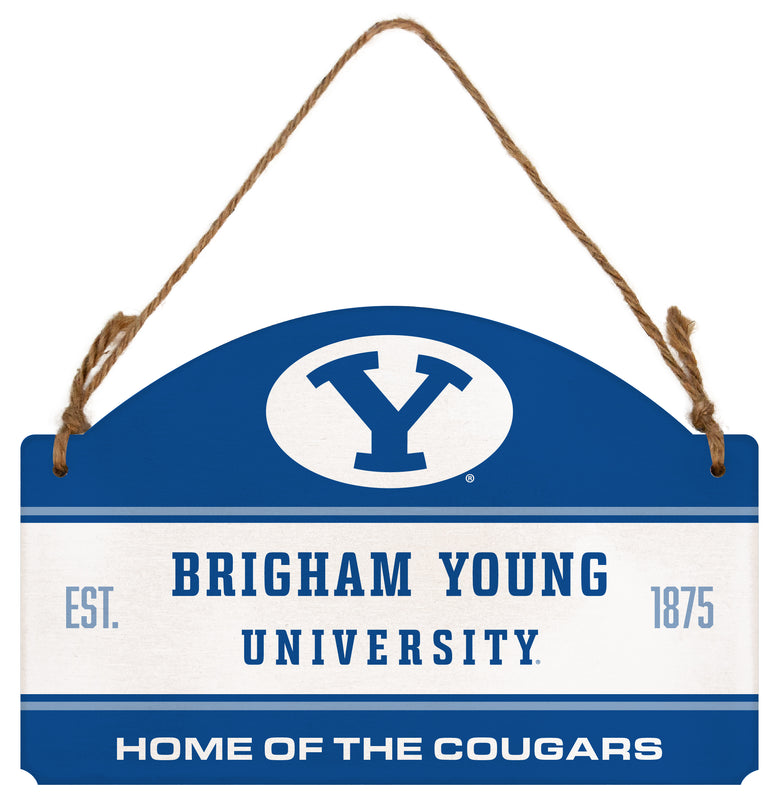 Brigham Young Cougars Flat Wood Sign with Hanging String - Officially Licensed Collegiate Product 