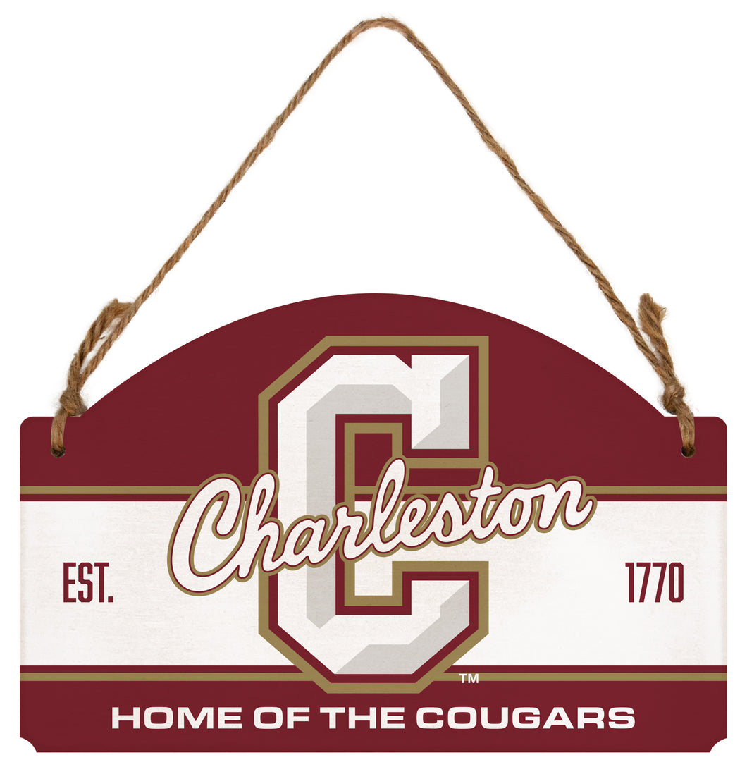 College of Charleston Flat Wood Sign with Hanging String - Officially Licensed Collegiate Product 