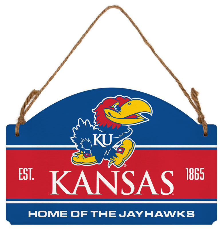 Kansas Jayhawks Flat Wood Sign with Hanging String - Officially Licensed Collegiate Product 