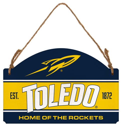 Toledo Rockets Flat Wood Sign with Hanging String - Officially Licensed Collegiate Product 