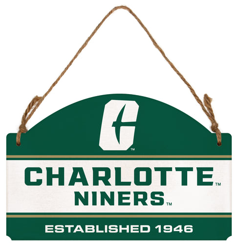 North Carolina Charlotte Forty-Niners Flat Wood Sign with Hanging String - Officially Licensed Collegiate Product 