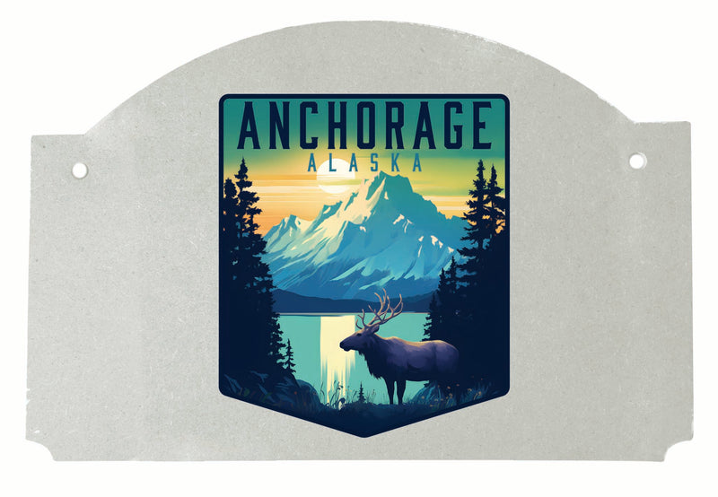 Anchorage Alaska Moose and Mountains Design Souvenir Wood sign flat with string 