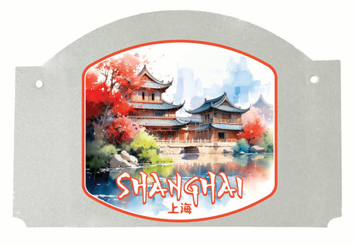 Shanghai China Watercolor Templates Design Souvenir Wood sign flat with string 