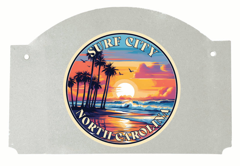 Surf City North Carolina Palm Sunset Design Souvenir Wood sign flat with string 
