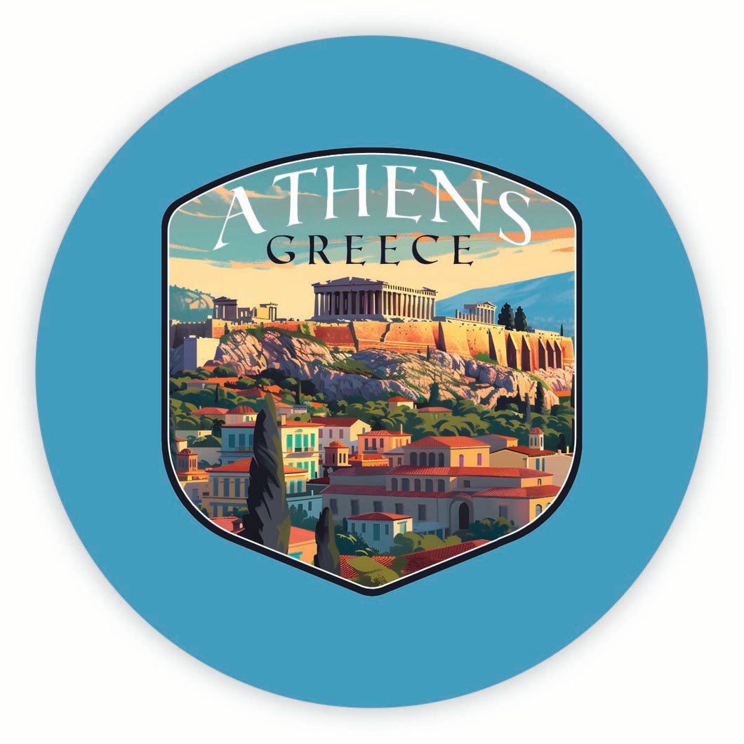 Athens Greece Acropolis Cityscape Design Souvenir Round Vinyl Decal Sticker 4-Inch