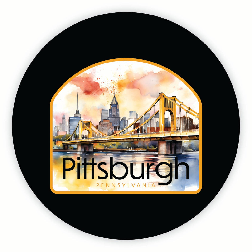 Pittsburgh Pennsylvania Yellow Bridge Design Souvenir Round Vinyl Decal Sticker 6-Inch
