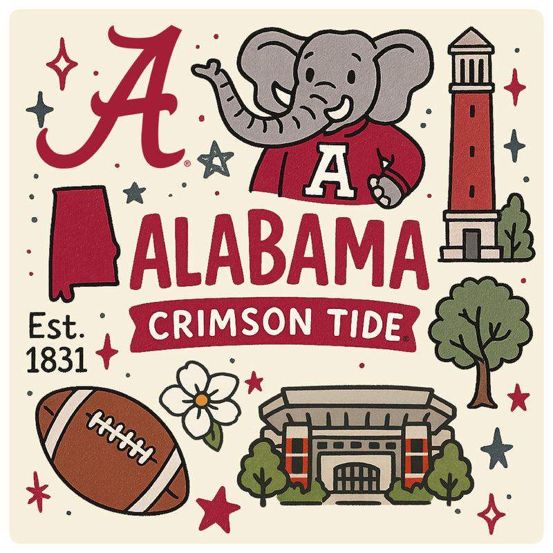 Alabama Crimson Tide Medley Design Decorative Magnet or Sticker – Officially Licensed 3-Inch