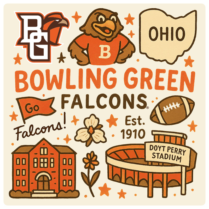 Bowling Green Falcons Medley Design Decorative Magnet or Sticker – Officially Licensed 3-Inch