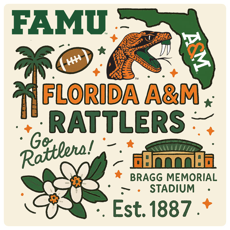 Florida A&M Rattlers Medley Design Decorative Magnet or Sticker – Officially Licensed 3-Inch
