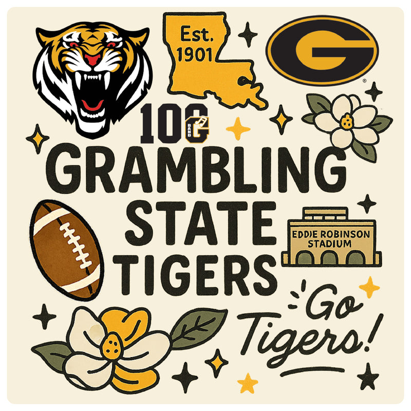 Grambling State Tigers Medley Design Decorative Magnet or Sticker – Officially Licensed 3-Inch