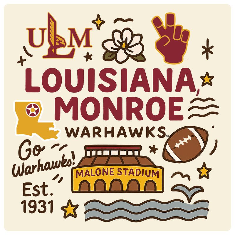 University of Louisiana Monroe Medley Design Decorative Magnet or Sticker – Officially Licensed 3-Inch