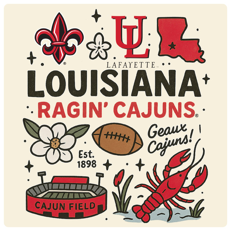 Louisiana at Lafayette Ragin' Cajuns Medley Design Decorative Magnet or Sticker – Officially Licensed 3-Inch