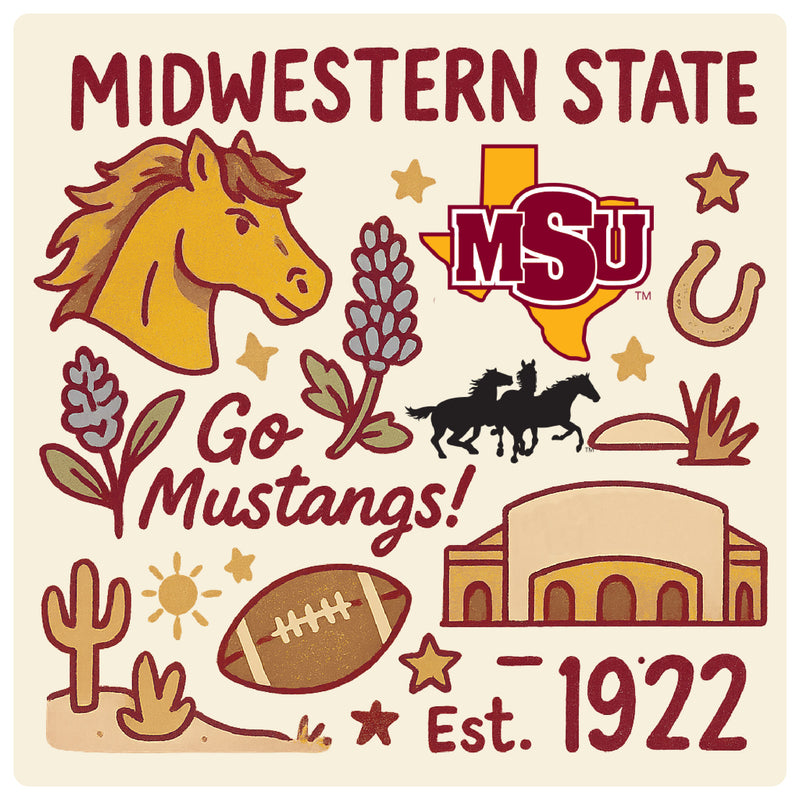 Midwestern State University Mustangs Medley Design Decorative Magnet or Sticker – Officially Licensed 3-Inch