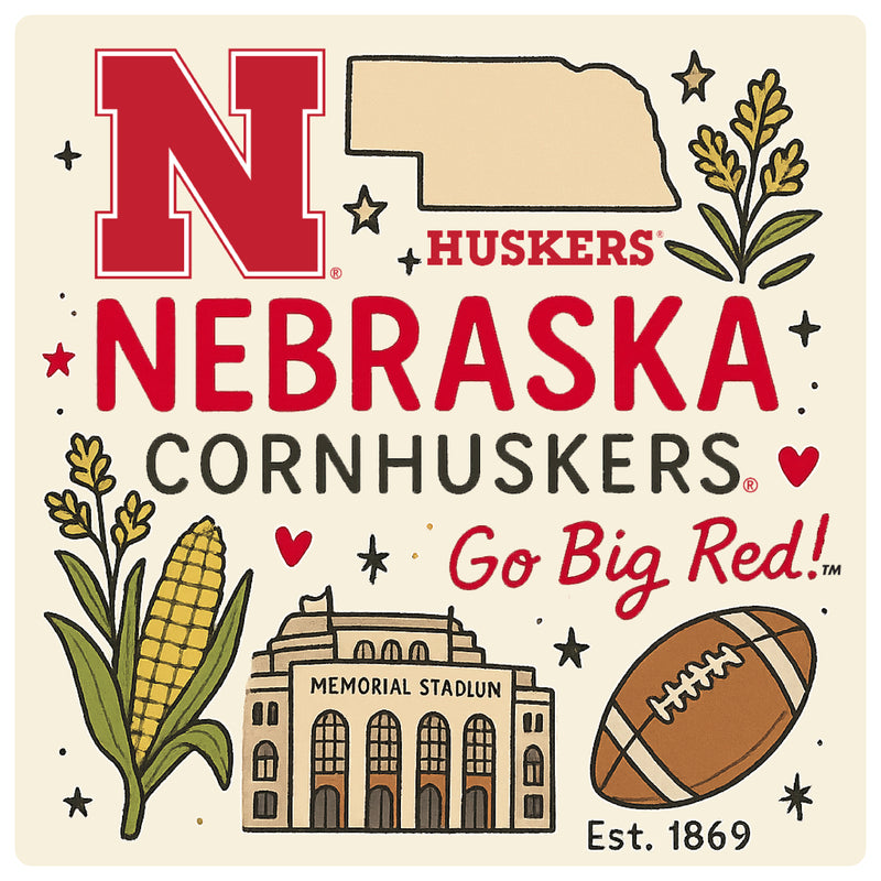 Nebraska Cornhuskers Medley Design Decorative Magnet or Sticker – Officially Licensed 3-Inch