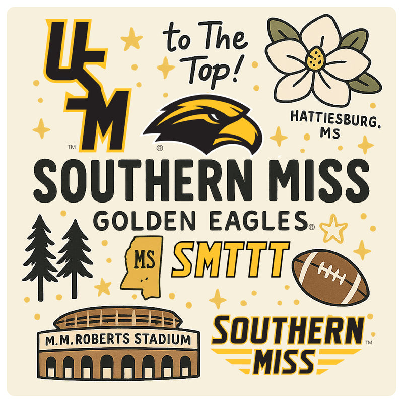 Southern Mississippi Golden Eagles Medley Design Decorative Magnet or Sticker – Officially Licensed 3-Inch