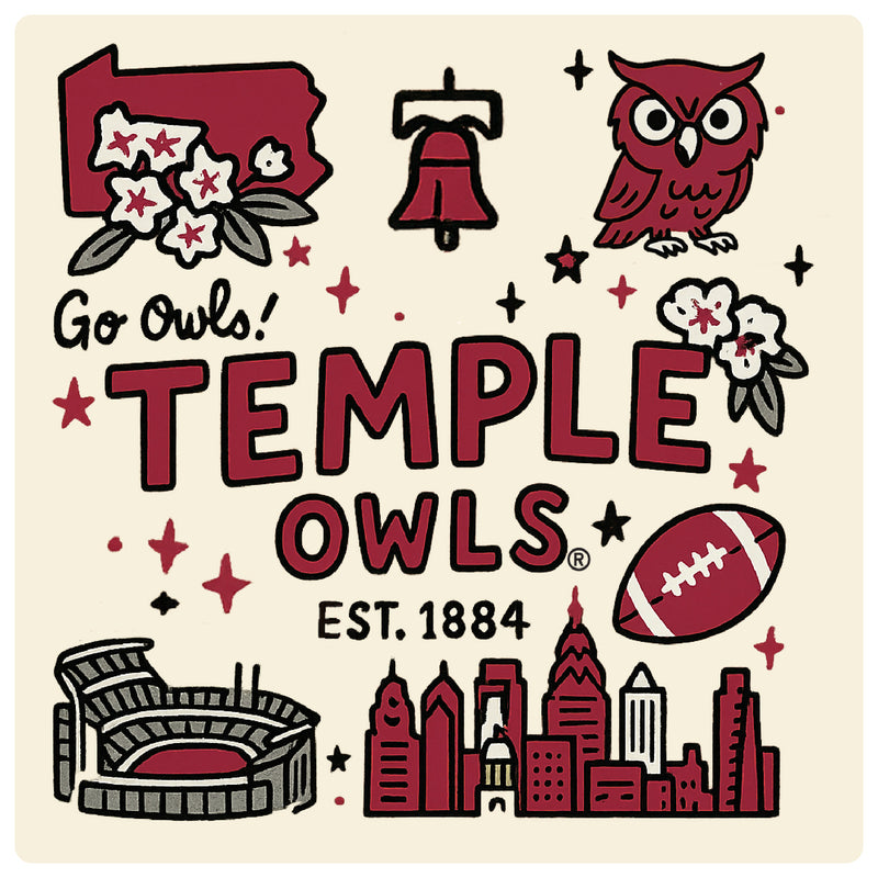 Temple University Medley Design Decorative Magnet or Sticker – Officially Licensed 3-Inch