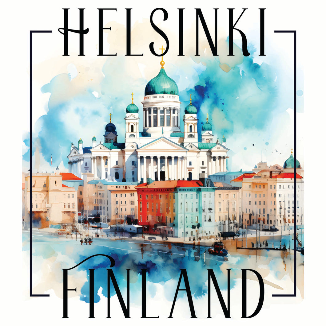 Helsinki Finland Watercolor Helsinki Cathedral Design Souvenir Vinyl Decal Sticker 6-Inch