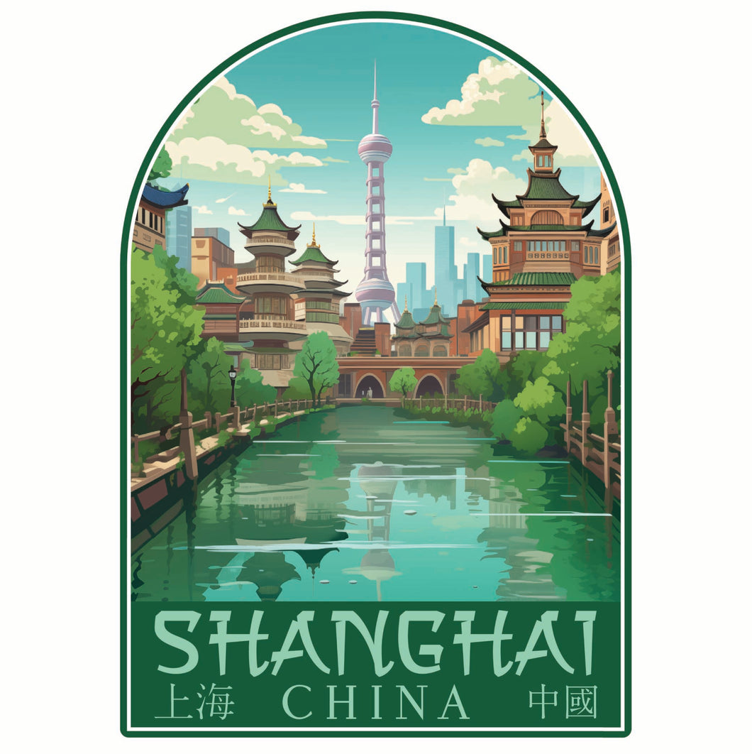 Shanghai China Old Town Design Souvenir Vinyl Decal Sticker 6-Inch