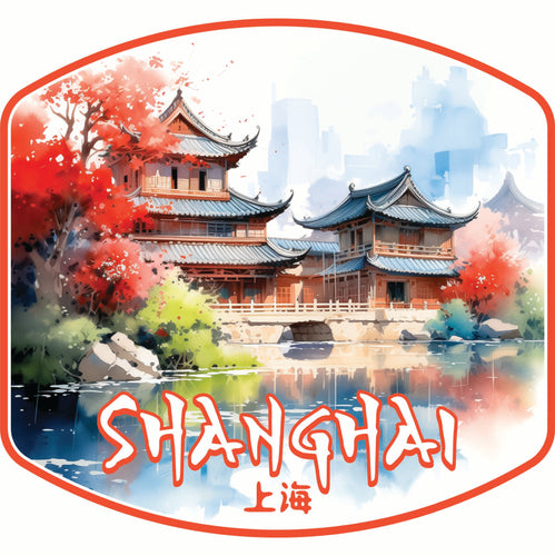 Shanghai China Watercolor Templates Design Souvenir Vinyl Decal Sticker 6-Inch