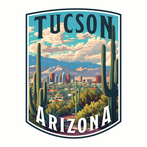 Tucson Arizona Cactus and Cityscape Design Souvenir Vinyl Decal Sticker 4-Inch
