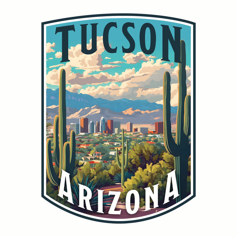Tucson Arizona Cactus and Cityscape Design Souvenir Vinyl Decal Sticker 4-Inch