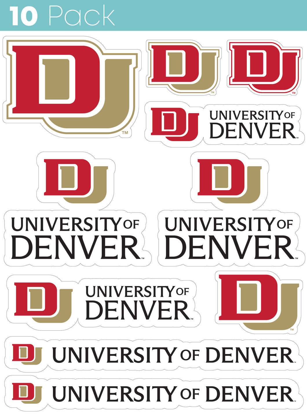 University of Denver Pioneers 10 Pack Collegiate Vinyl Decal Sticker