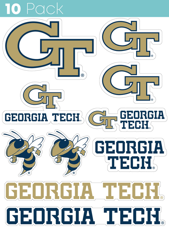 Georgia Tech Yellow Jackets 10-Pack, 4 inches in size on one of its sides NCAA Durable School Spirit Vinyl Decal Sticker