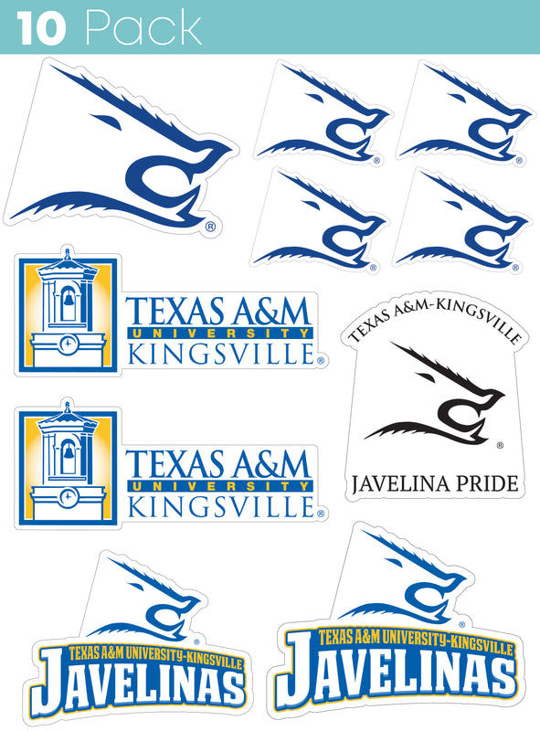 Texas A&M Kingsville Javelinas 10-Pack, 4 inches in size on one of its sides NCAA Durable School Spirit Vinyl Decal Sticker