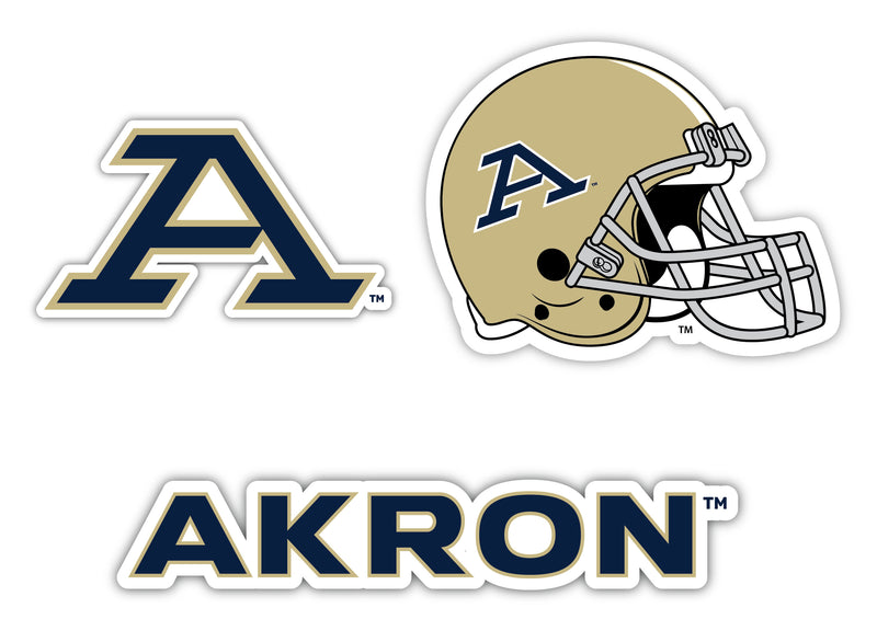 Akron Zips 3 Pack 4-Inch Each NCAA Durable School Spirit Vinyl Decal Sticker