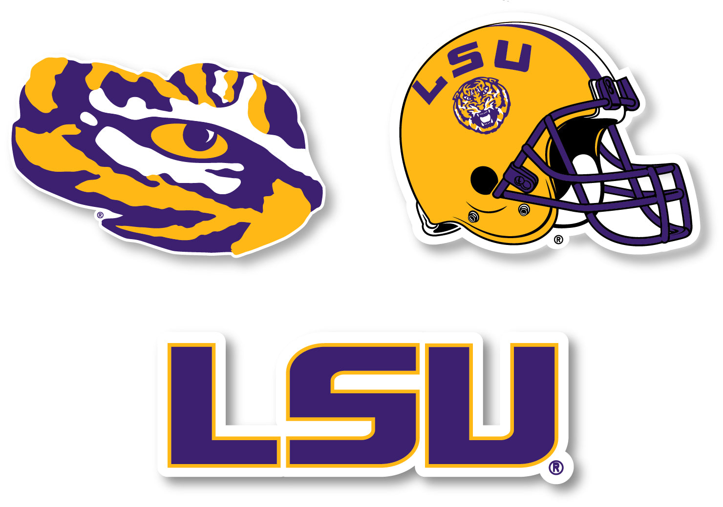 LSU Tigers Vinyl Decal Sticker 3 Pack 4-Inch Each Officially Licensed ...