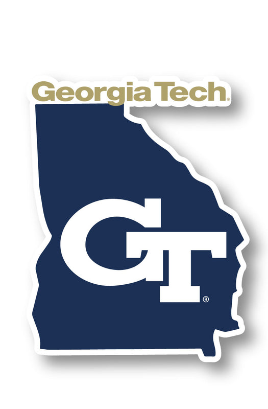 Georgia Tech Yellow Jackets 4-Inch State Shape NCAA Vinyl Decal Sticker for Fans, Students, and Alumni