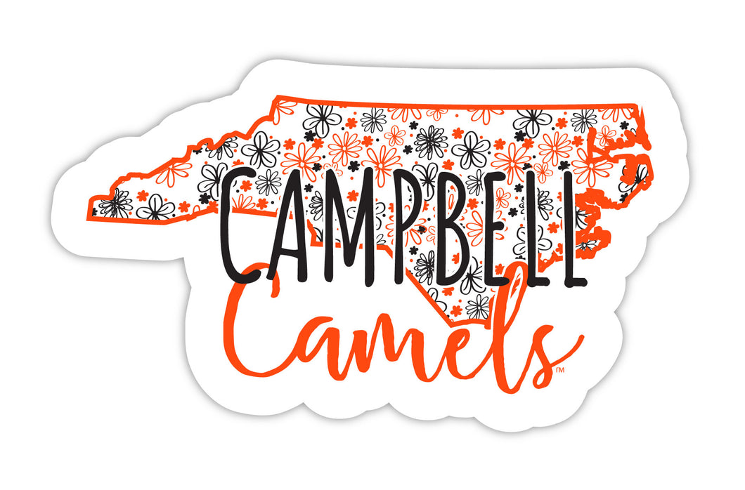 Campbell University Fighting Camels 4-Inch State Shaped NCAA Floral Love Vinyl Sticker - Blossoming School Spirit Decal