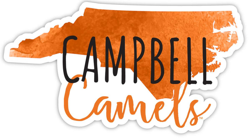 Campbell University Fighting Camels 4-Inch Watercolor State Shaped NCAA Vinyl Decal Sticker for Fans, Students, and Alumni