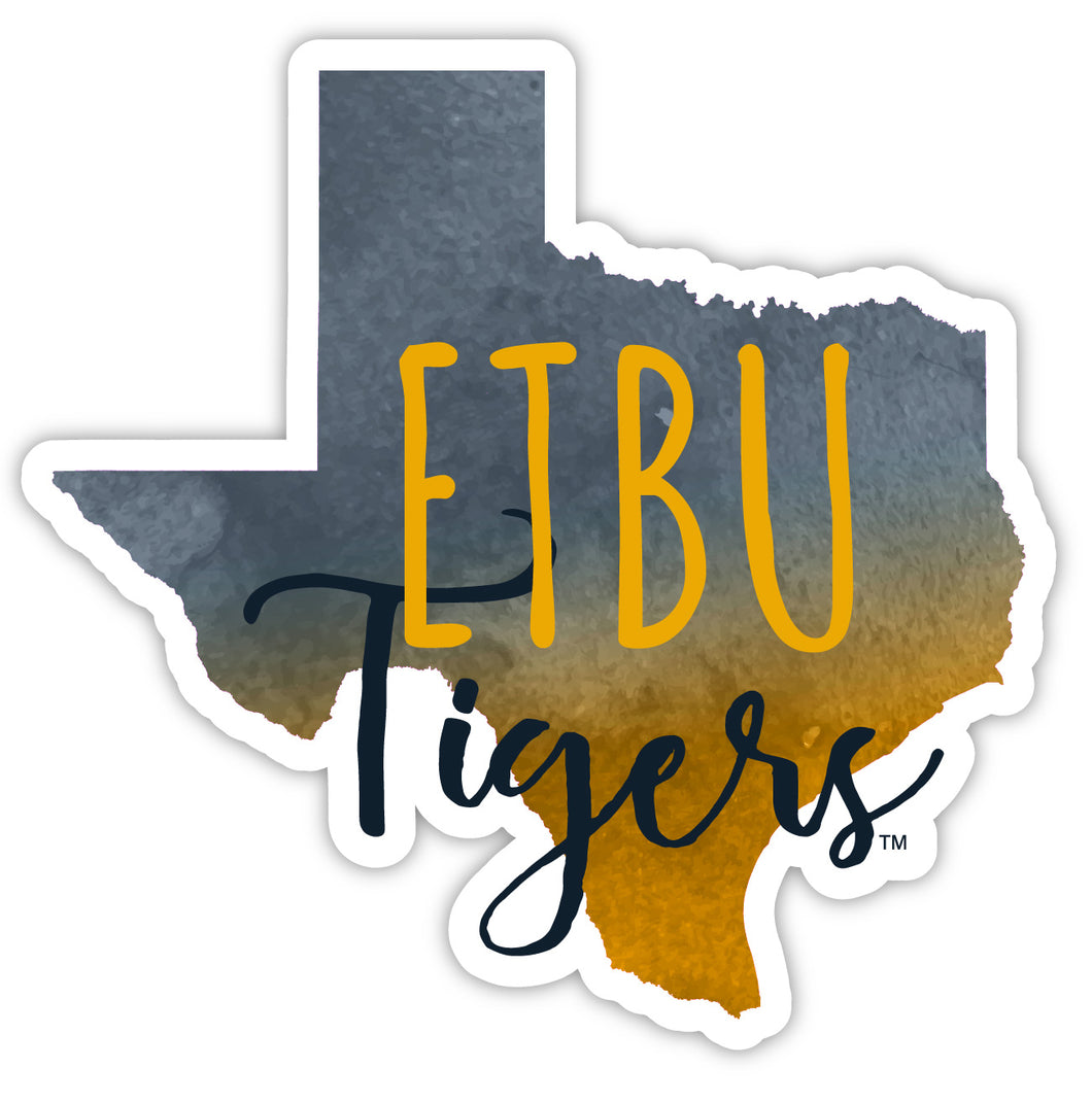 East Texas Baptist University 4-Inch Watercolor State Shaped NCAA Vinyl Decal Sticker for Fans, Students, and Alumni