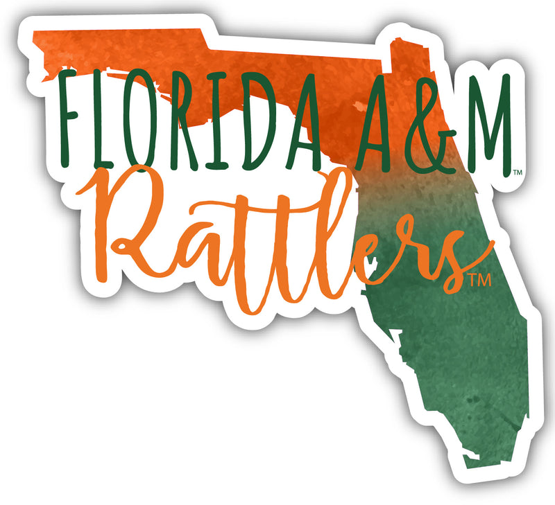 Florida A&M Rattlers 4-Inch Watercolor State Shaped NCAA Vinyl Decal Sticker for Fans, Students, and Alumni