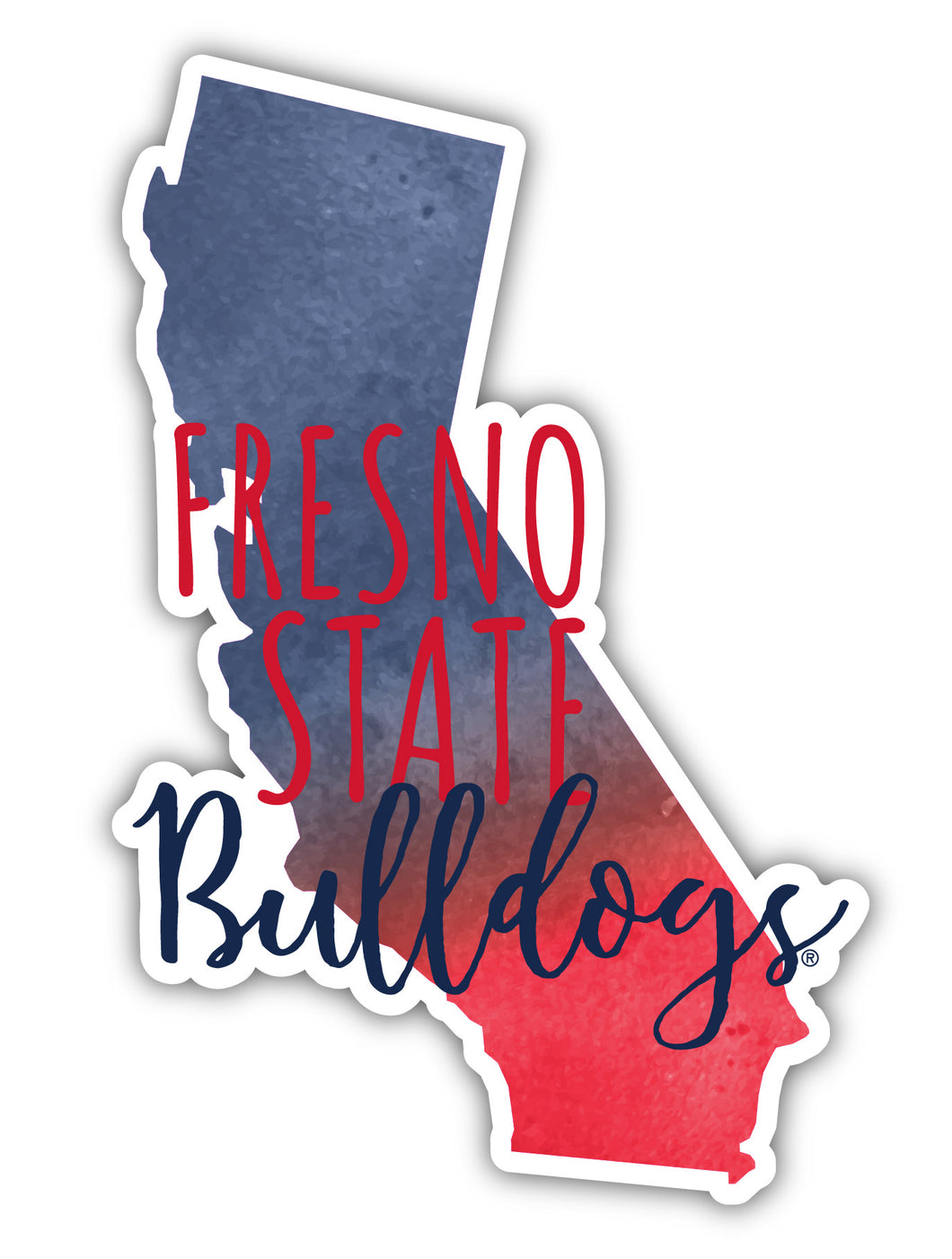 Fresno State Bulldogs 4-Inch Watercolor State Shaped NCAA Vinyl Decal Sticker for Fans, Students, and Alumni